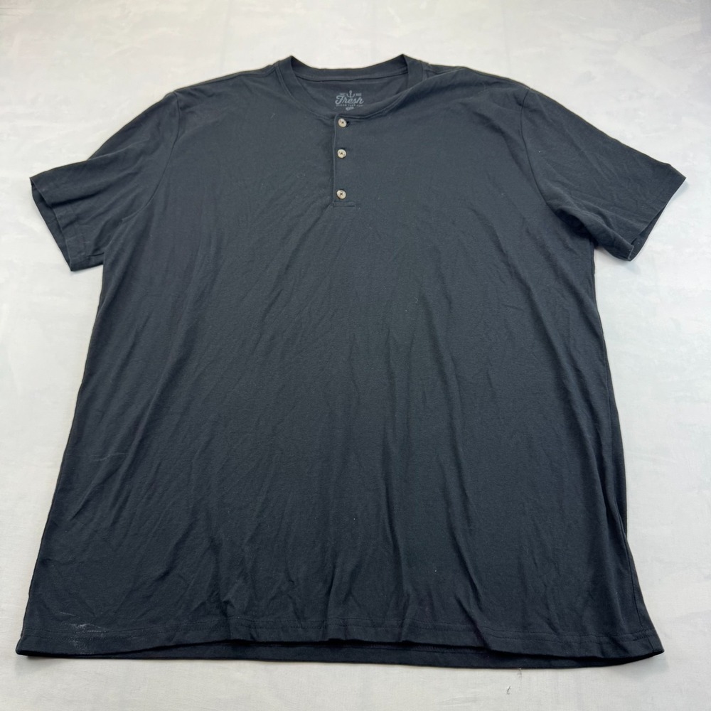 Fresh Clean Tees Henley Shirt Mens 2X Black Short Sleeve Lightweight Summer Tee